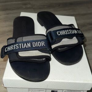 Dior Navy and Gray Christian Dior Slide Sandals